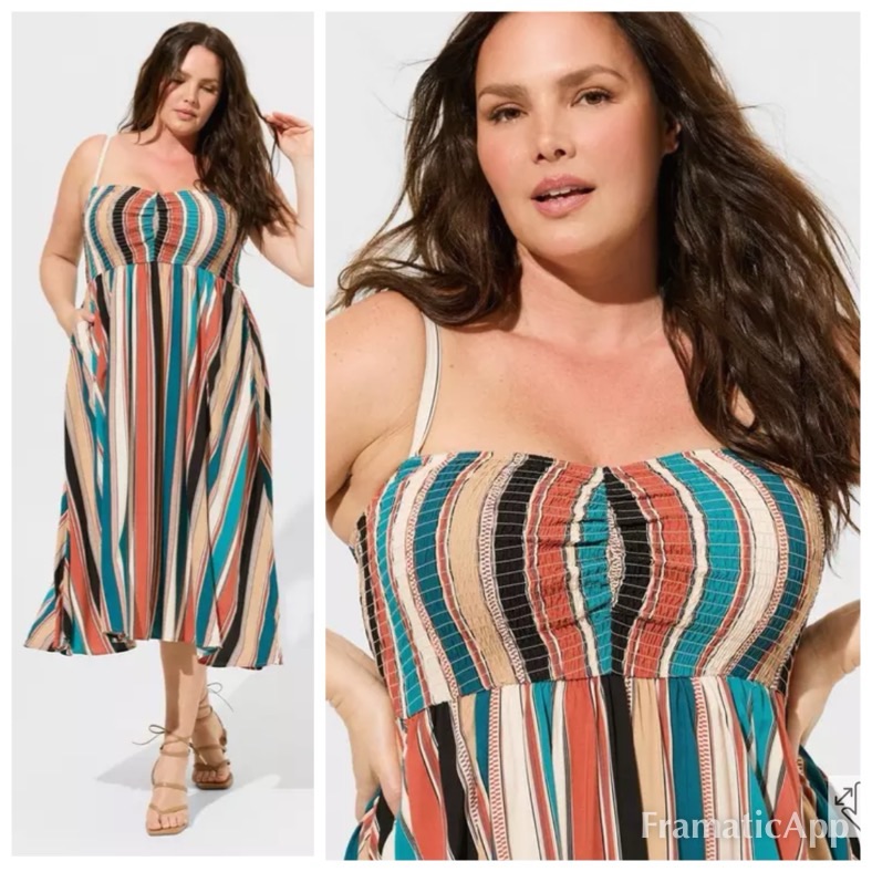 Nwt Torrid Midi Washable Challis Sweetheart Smocked Bust Dress